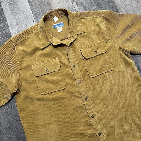 VTG Stag Hill Corduroy Button Shirt Mens Golden Yellow Cord Two Pocket Casual - Picture 4 of 5
